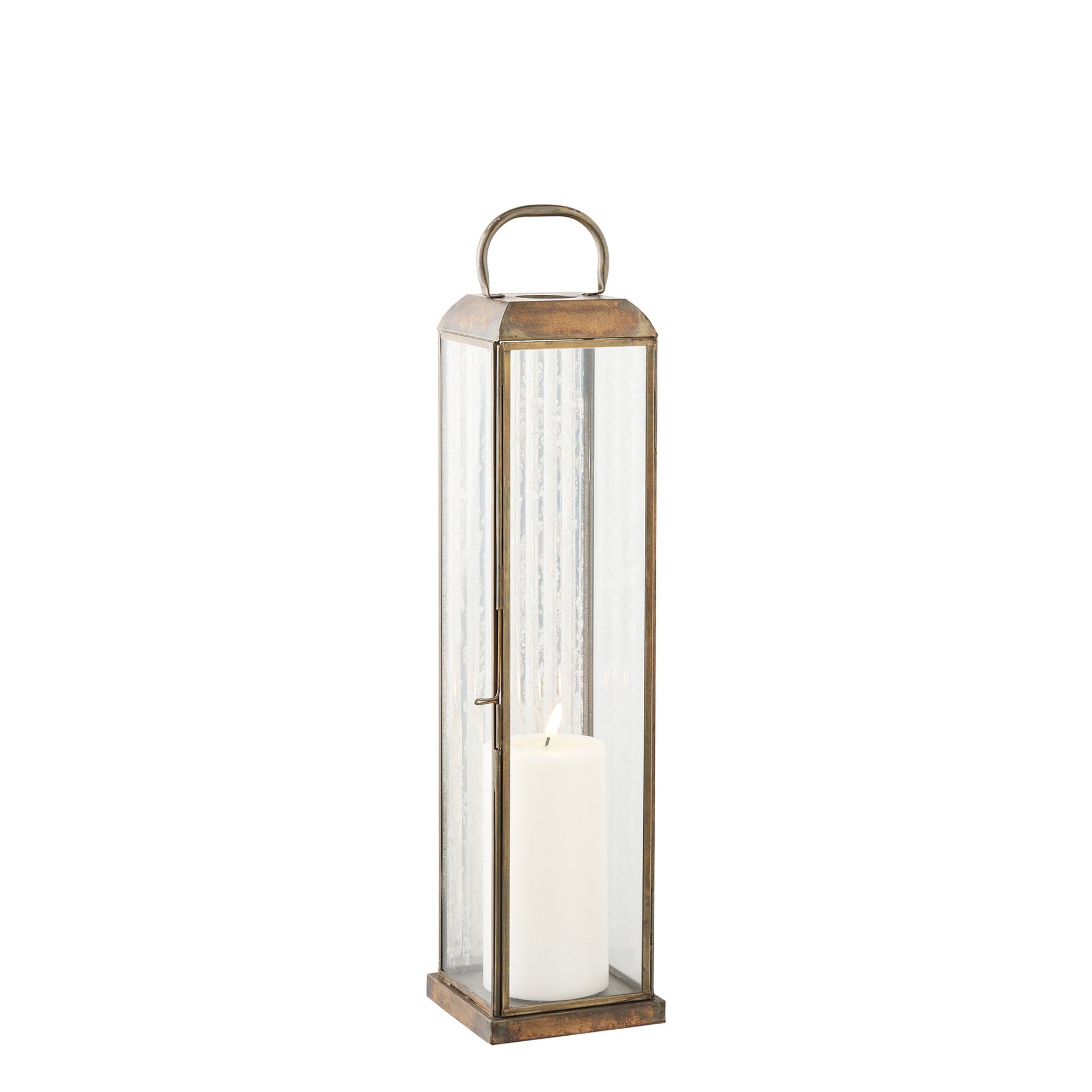 Herslev Laterne – Glas/Metall, Antikmessing-Optik, 12×12×49 cm