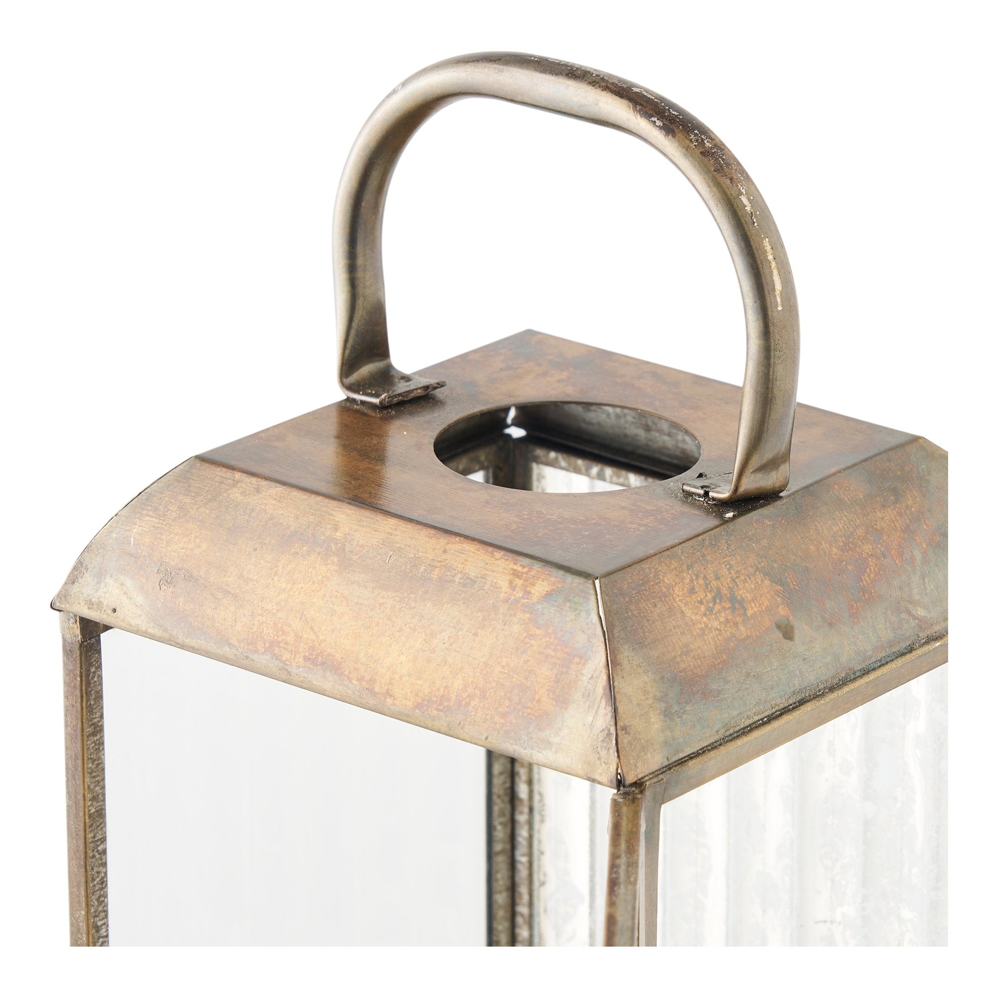 Herslev Laterne – Glas/Metall, Antikmessing-Optik, 12×12×49 cm