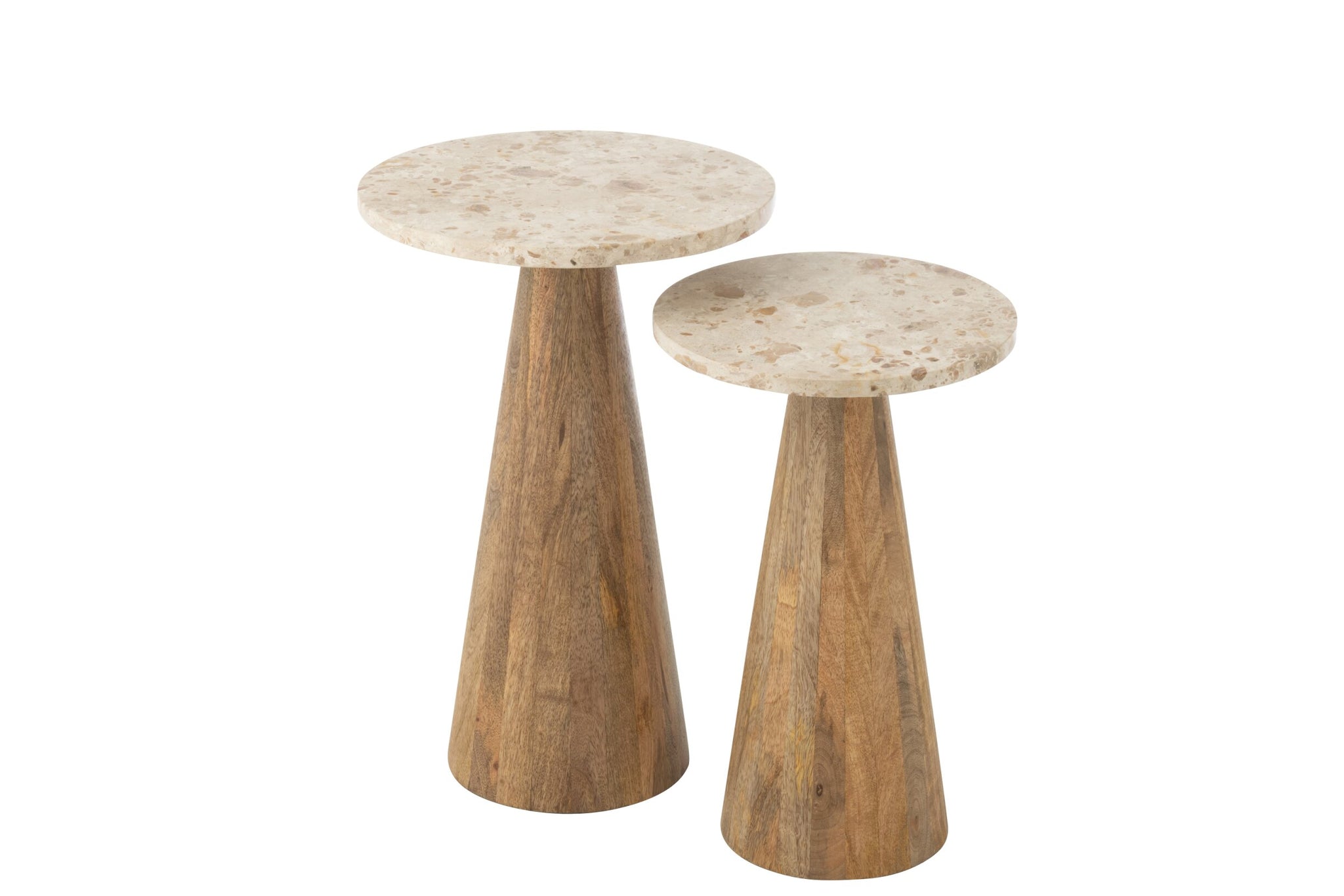 Ronde bijzettafels marmer en mangohout – beige, set van 2