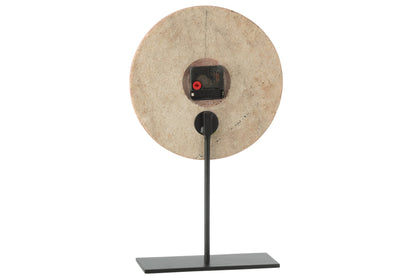 Tafelklok Rond – marmer/ijzer, terracotta en zwart, 20x10x44 cm