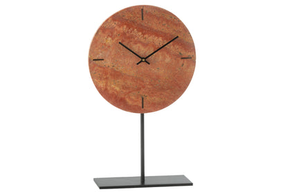 Tafelklok Rond – marmer/ijzer, terracotta en zwart, 20x10x44 cm