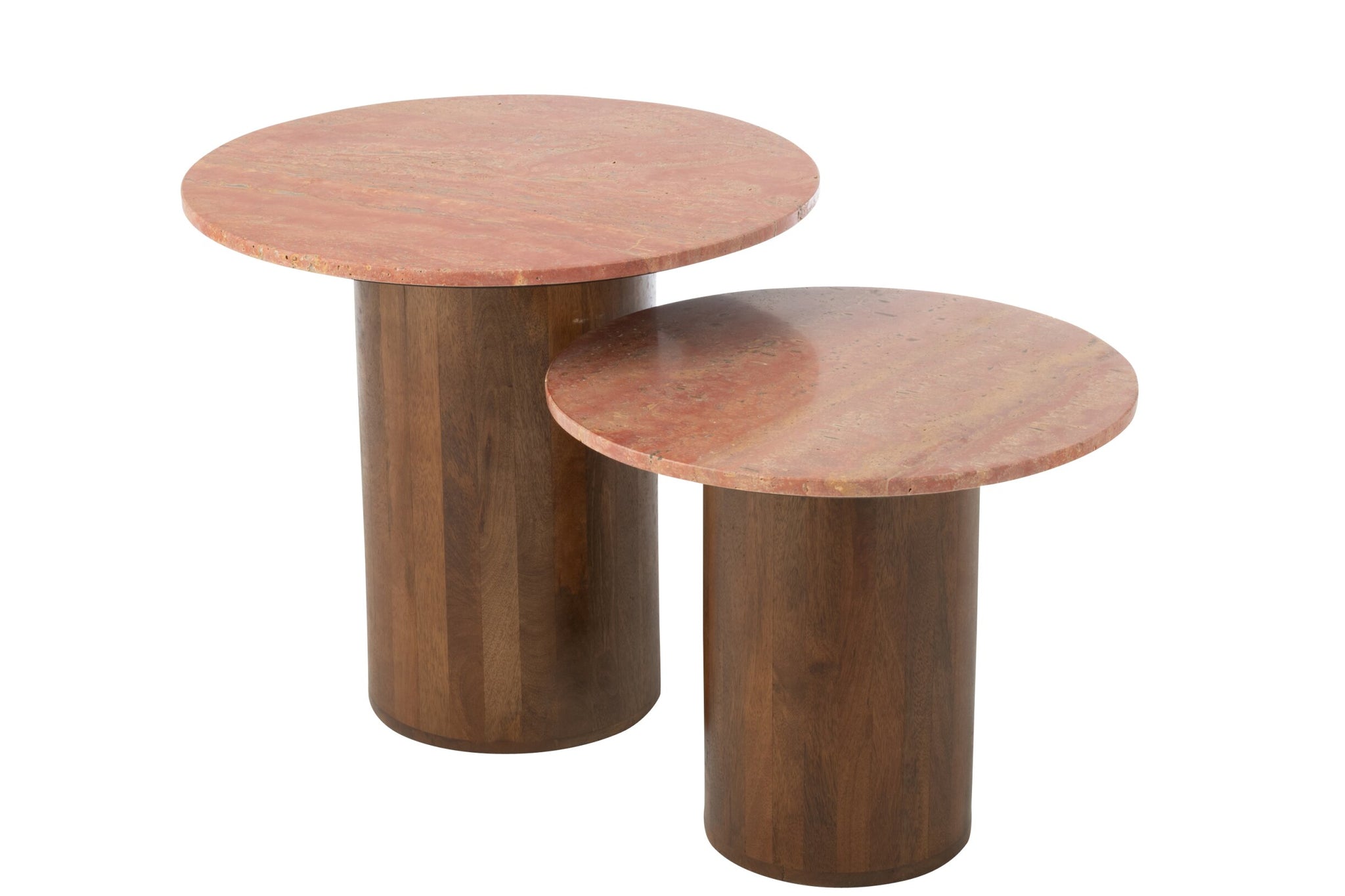 2er Set Beistelltisch Rund Marmor Terrakotta/Dunkelbraun