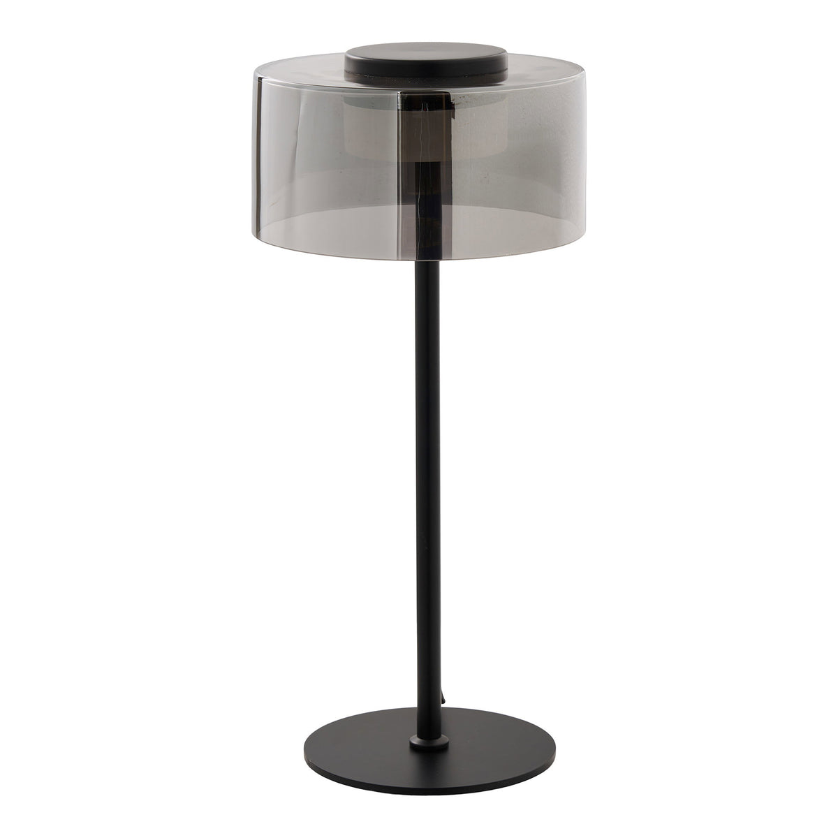 Tafellamp Cholet – staal en glas, zwart met helder glas, LED