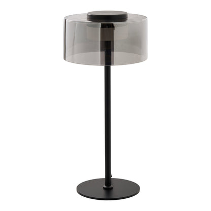 Tafellamp Cholet – staal en glas, zwart met helder glas, LED