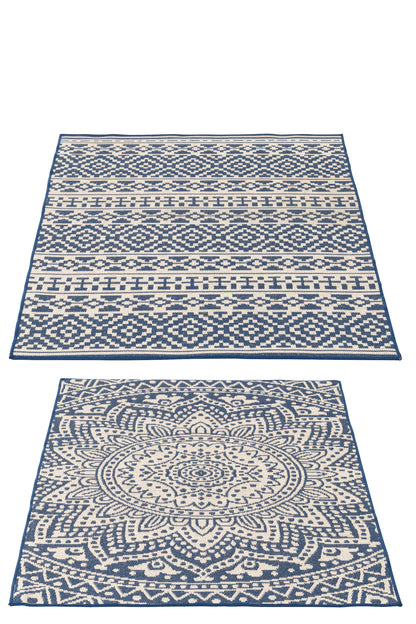 Teppich Outdoor Mosaik Polypropylen Dunkelblau/Weiß 2er-Sortiment