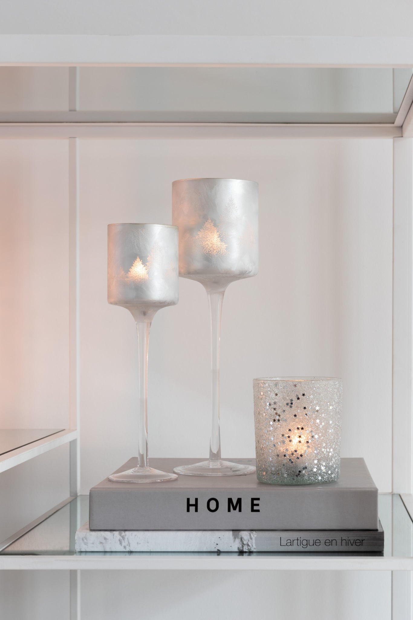 Tealight Holder Stars Glass Silver