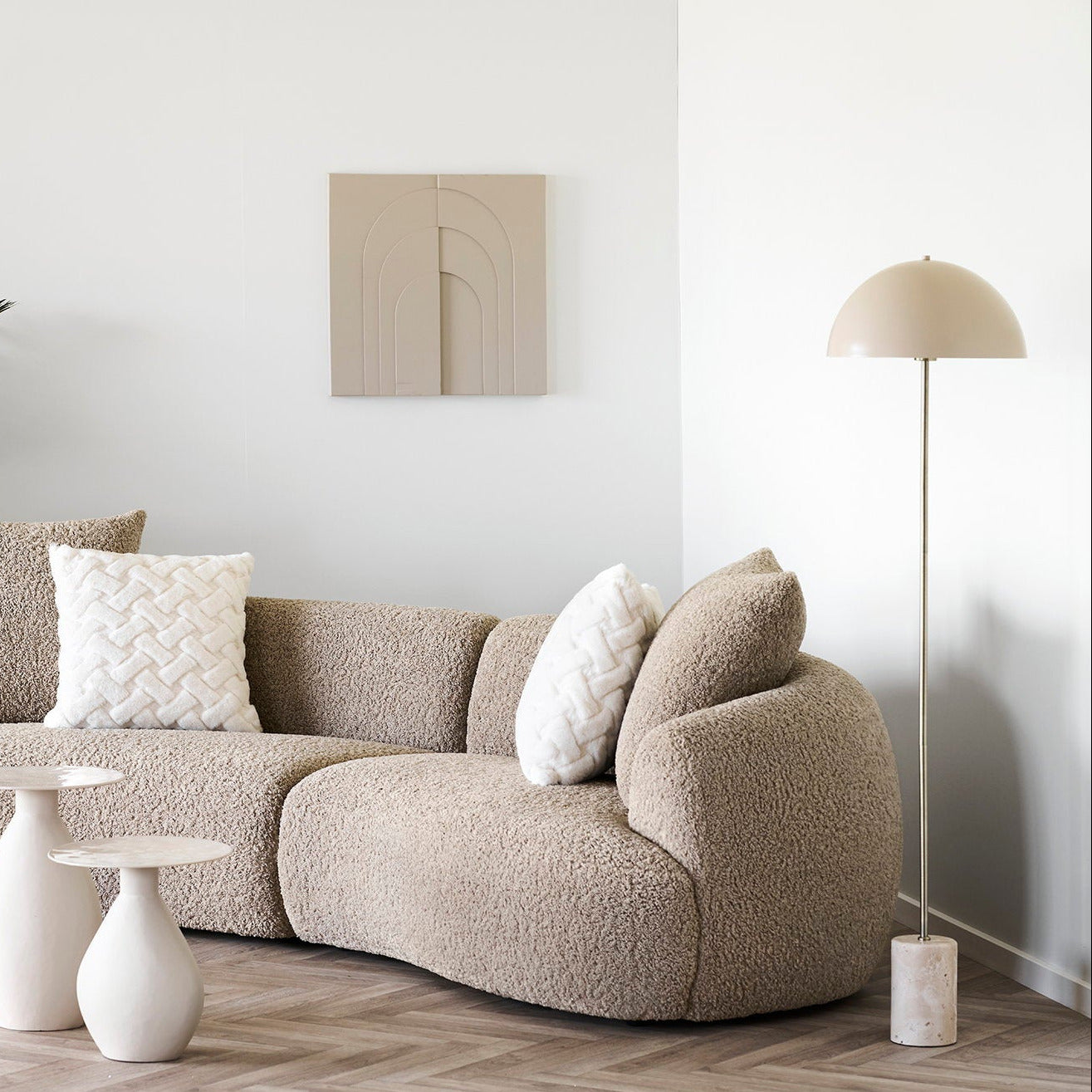 Sheffield Floor Lamp - Floor lamp, marble/metal, beige