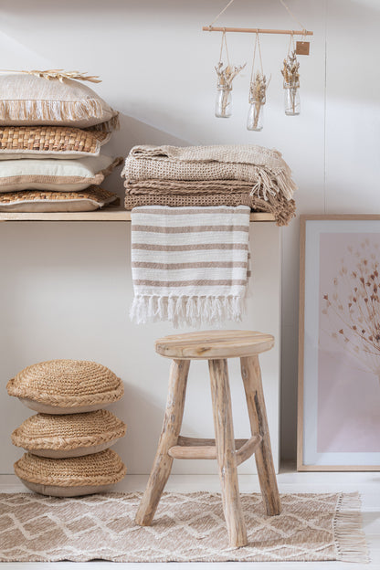 Stool Round Wood White Wash M