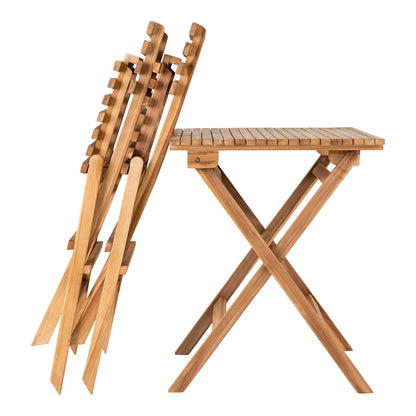 Cuenca café set van teakhout in naturel uitvoering met 2 stoelen en tafel