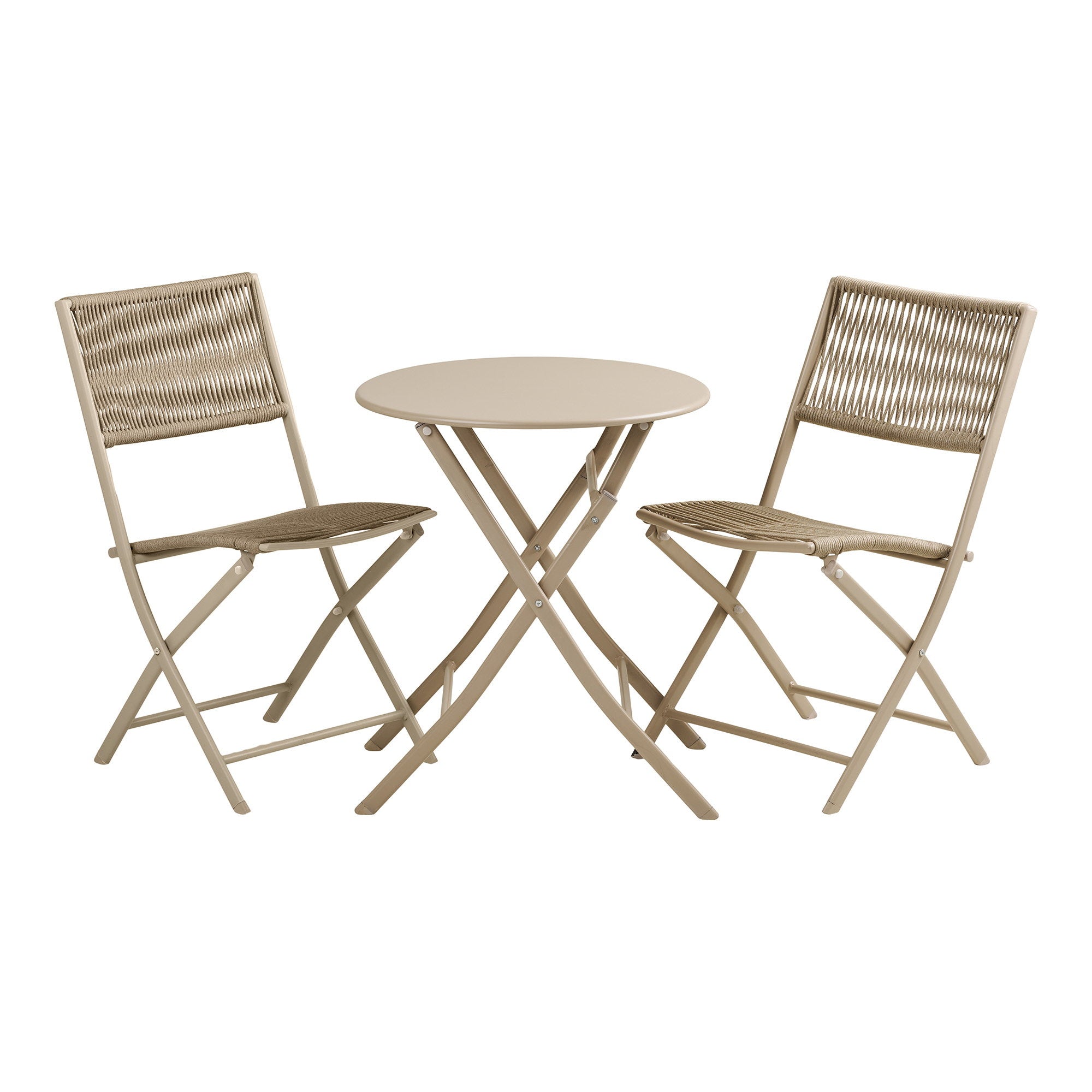 Arcas bistro set van rope en staal in taupe met 2 stoelen en tafel