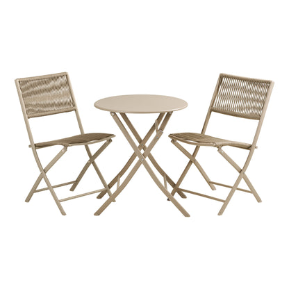 Arcas bistro set van rope en staal in taupe met 2 stoelen en tafel
