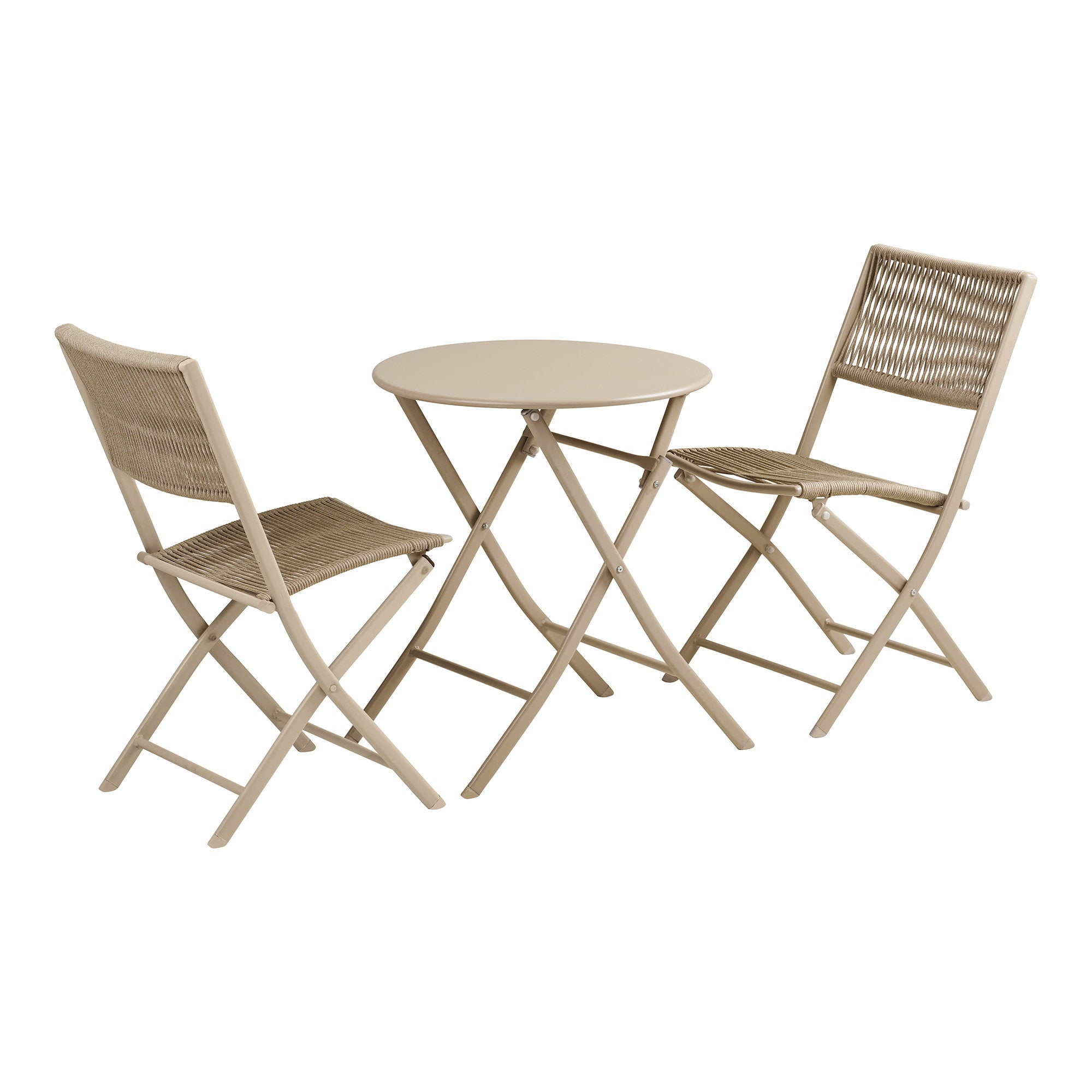 Arcas bistro set van rope en staal in taupe met 2 stoelen en tafel