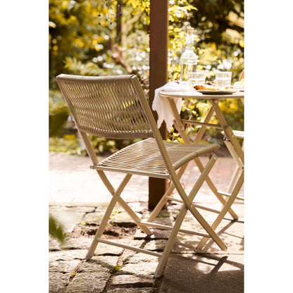 Arcas bistro set van rope en staal in taupe met 2 stoelen en tafel
