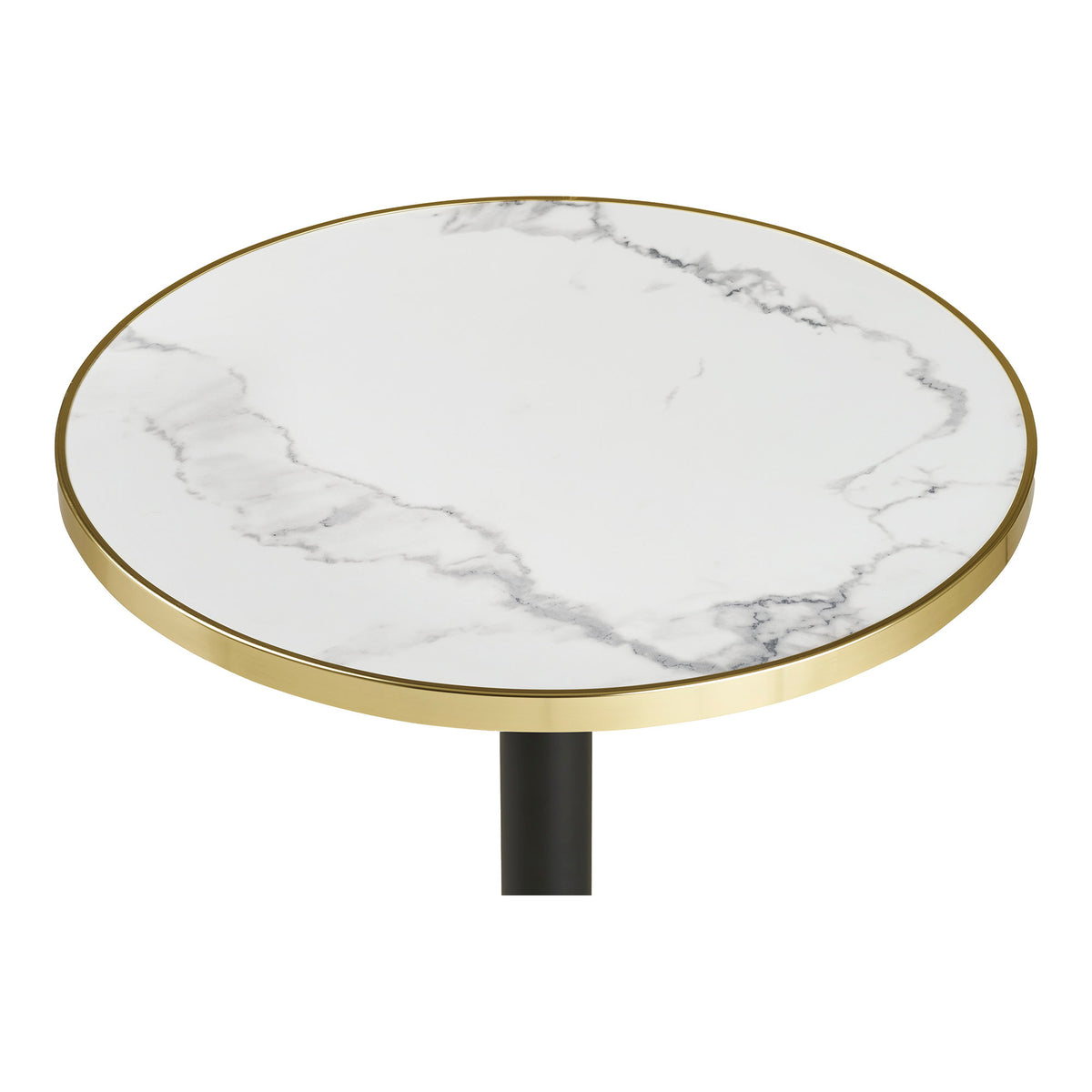 Bistrotisch - Bistrotisch, Marmoroptik, weiß mit goldenem Rand, schwarze Beine, Aluminium ø60x73 cm