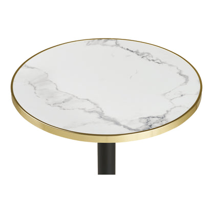 Bistrotisch - Bistrotisch, Marmoroptik, weiß mit goldenem Rand, schwarze Beine, Aluminium ø60x73 cm