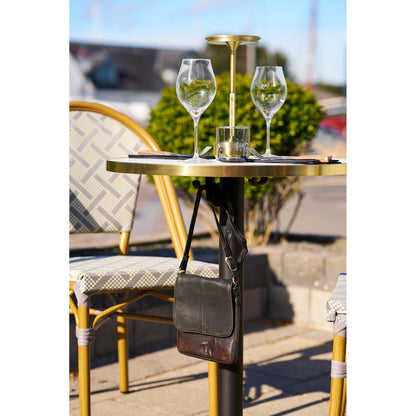 Bistrotisch - Bistrotisch, Marmoroptik, weiß mit goldenem Rand, schwarze Beine, Aluminium ø60x73 cm