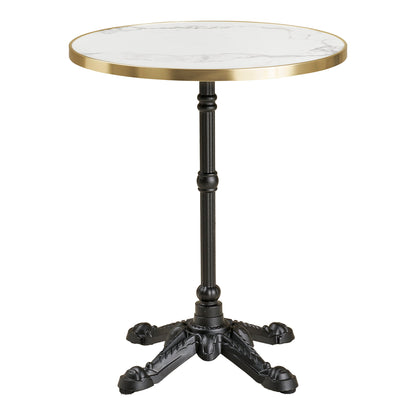 Bistrotisch – Bistrotisch, Marmor-Optik, weiß mit goldenem Rand, schwarze Beine, Gusseisen ø60x73 cm