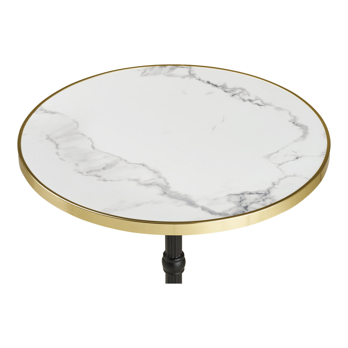 Bistrotisch – Bistrotisch, Marmor-Optik, weiß mit goldenem Rand, schwarze Beine, Gusseisen ø60x73 cm