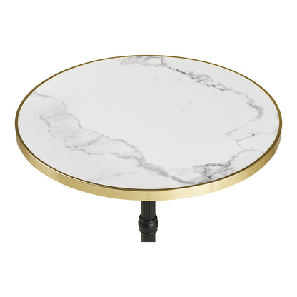 Bistrotisch – Bistrotisch, Marmor-Optik, weiß mit goldenem Rand, schwarze Beine, Gusseisen ø60x73 cm