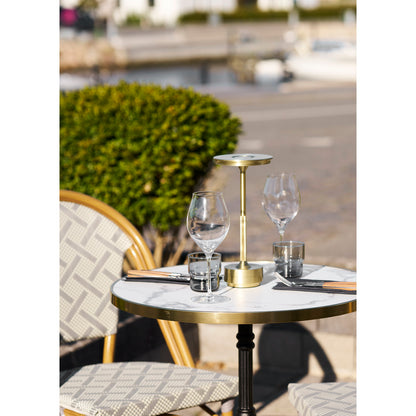 Bistrotisch – Bistrotisch, Marmor-Optik, weiß mit goldenem Rand, schwarze Beine, Gusseisen ø60x73 cm