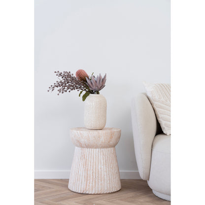 Bonn Side Table - Side table, fiberclay  with fluted structure, natural ø37x43 cm