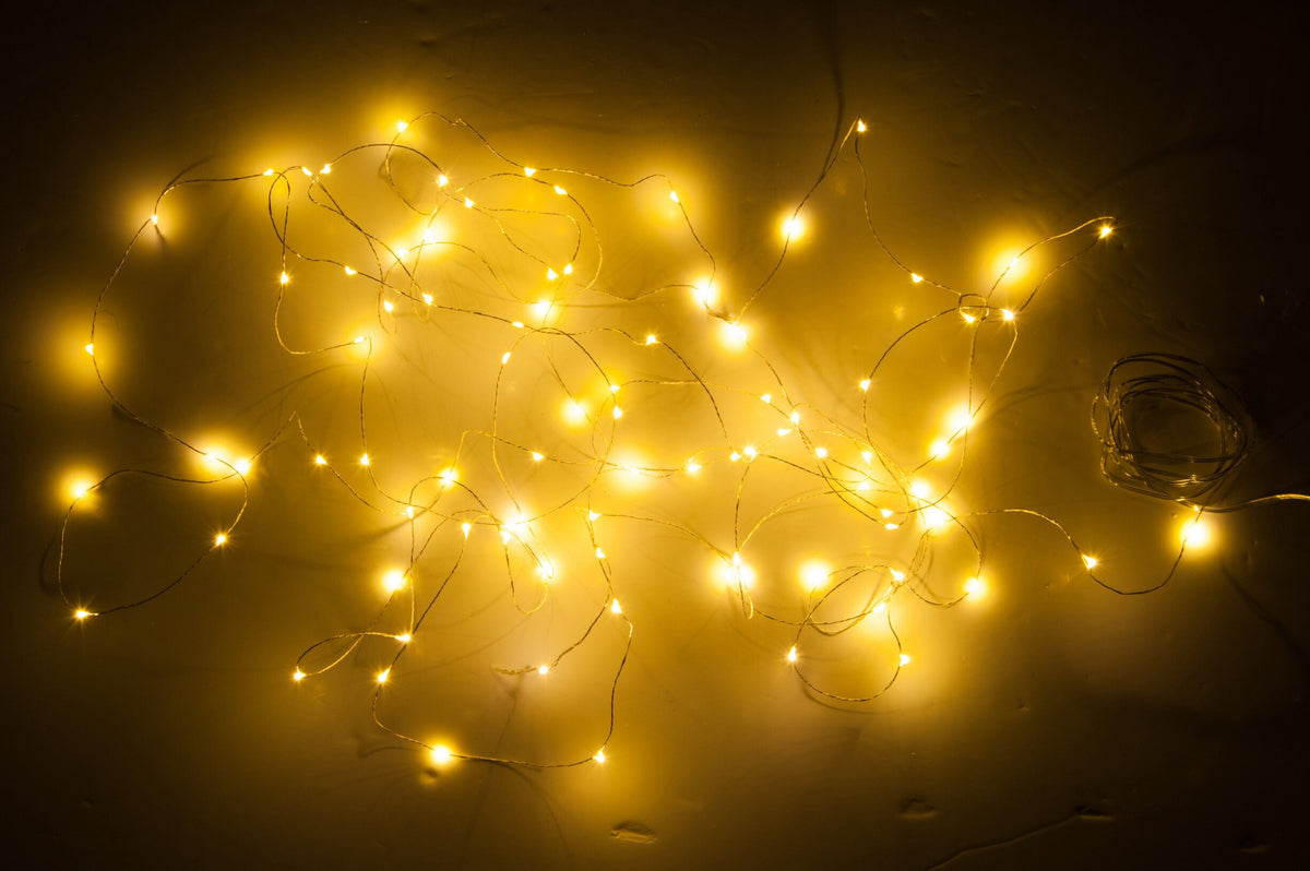 Lichtsnoer 90 LED warm wit – koperdraad, zilver, 9 m