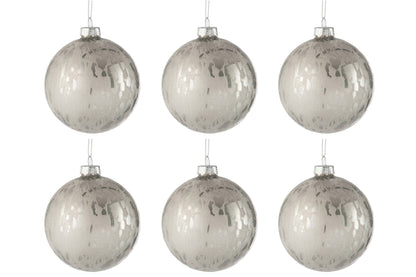 Kerstballen doos van 6 glans en mat – glas, antiek zilver, Ø8 cm