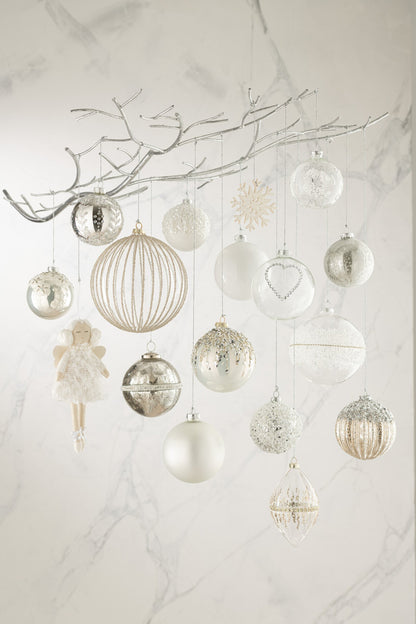 Kerstballen doos van 6 glans en mat – glas, antiek zilver, Ø8 cm