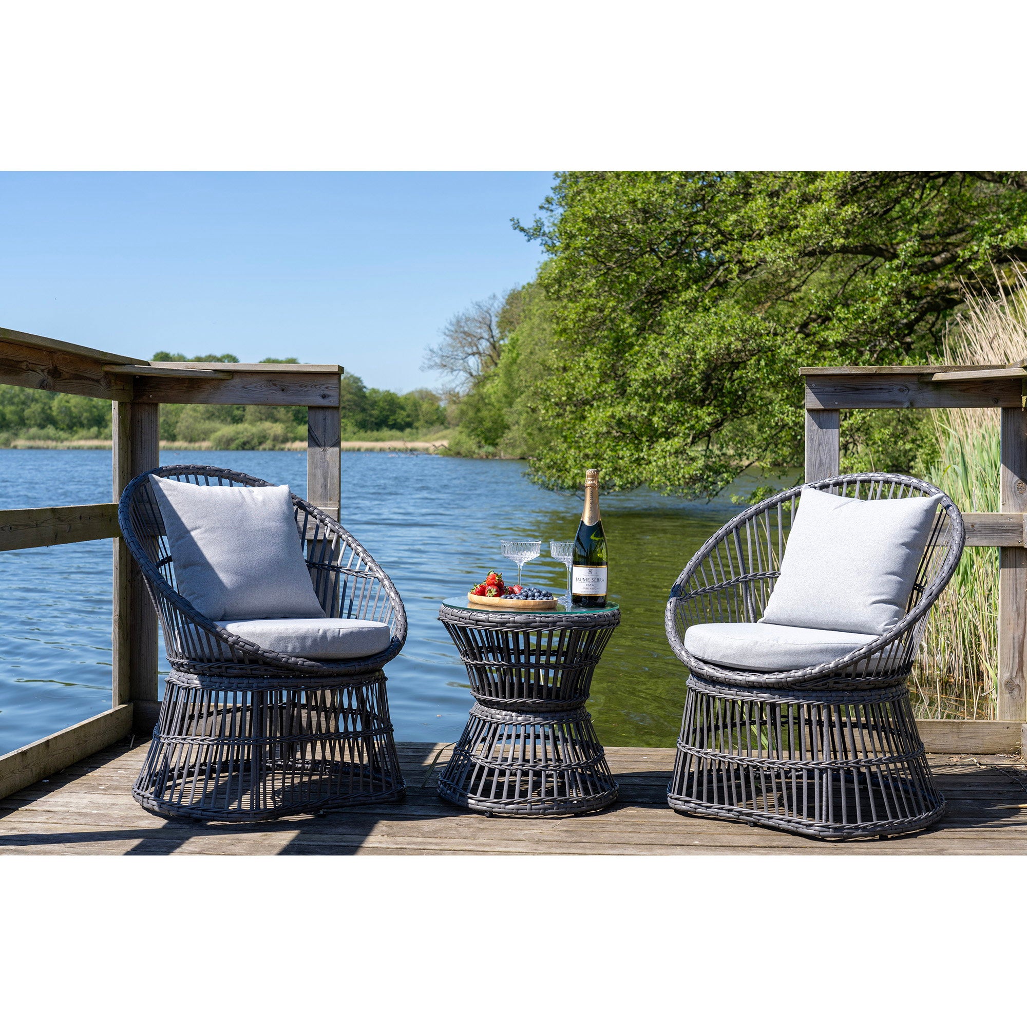 Natal Loungeset – Aluminium/Teak, Anthrazit/Natur, 5-teilig