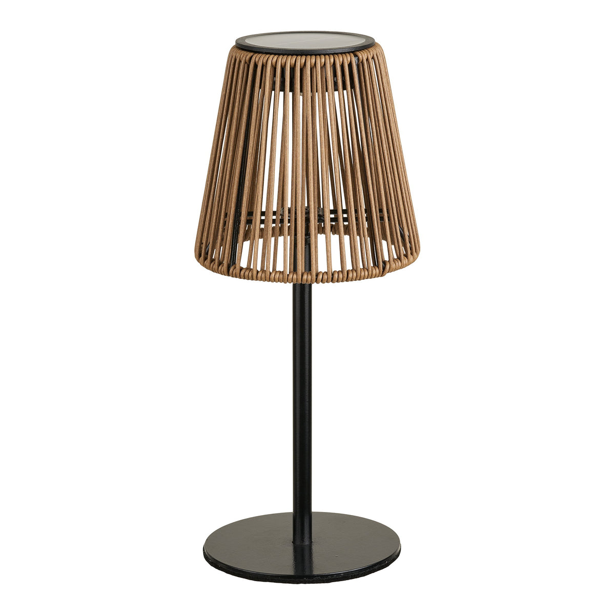 Tafellamp Salford – polyrattan en metaal, bruin met zwart, 13,5x13,5x30,5 cm