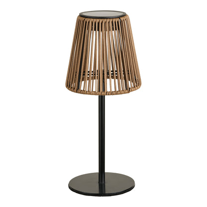 Tafellamp Salford – polyrattan en metaal, bruin met zwart, 13,5x13,5x30,5 cm