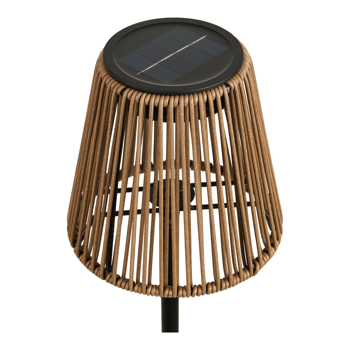Tafellamp Salford – polyrattan en metaal, bruin met zwart, 13,5x13,5x30,5 cm