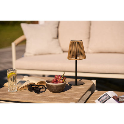 Tafellamp Salford – polyrattan en metaal, bruin met zwart, 13,5x13,5x30,5 cm