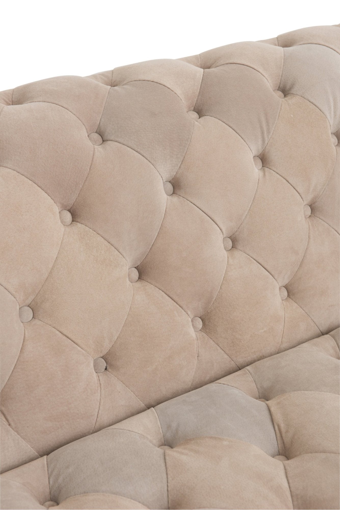 Bank Buttons 3-zits – suède leer, beige, 241x88,5x66,5 cm