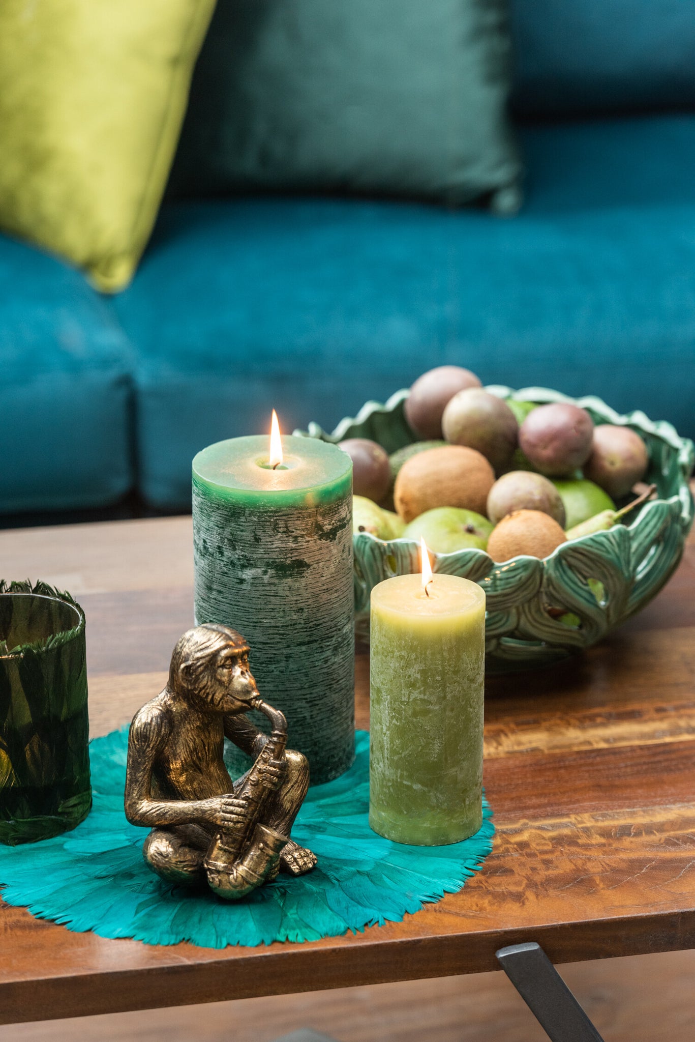 Cylinder Candle Dark Green L -70H