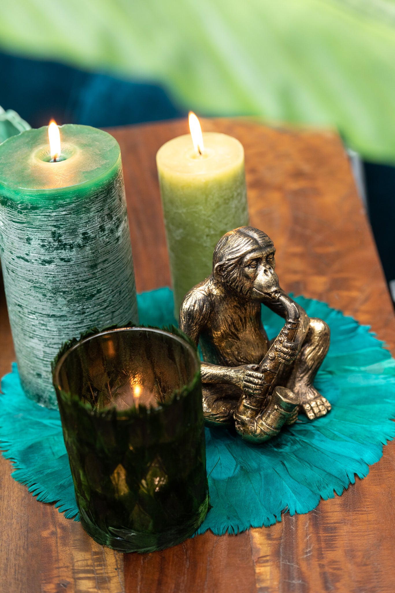 Cylinder Candle Dark Green L -70H