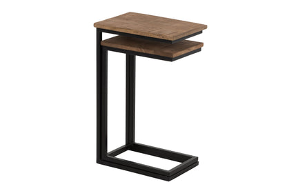 S/2 Beistelltisch Rechteckig Metall/Holz Schwarz/Natur