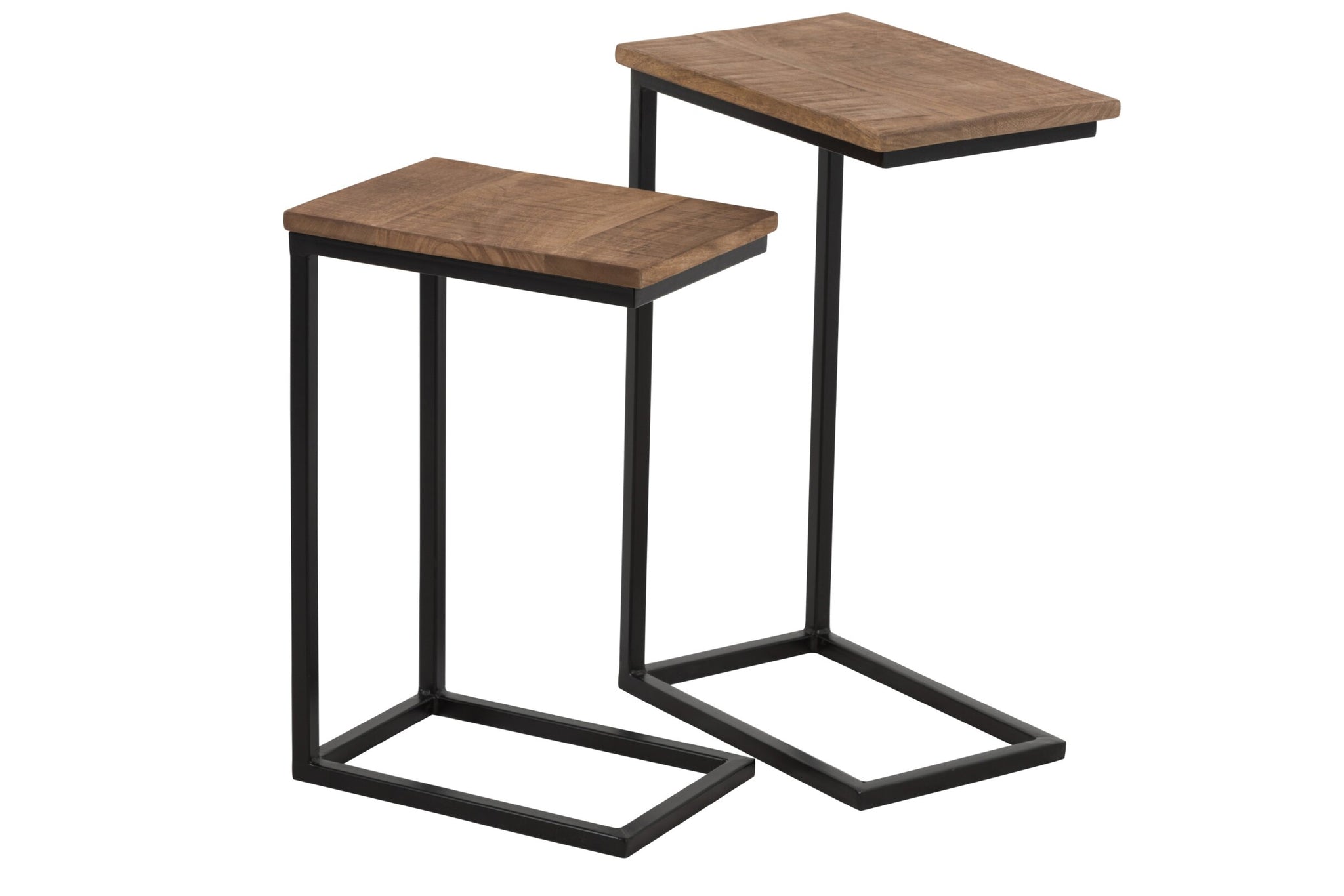 S/2 Beistelltisch Rechteckig Metall/Holz Schwarz/Natur