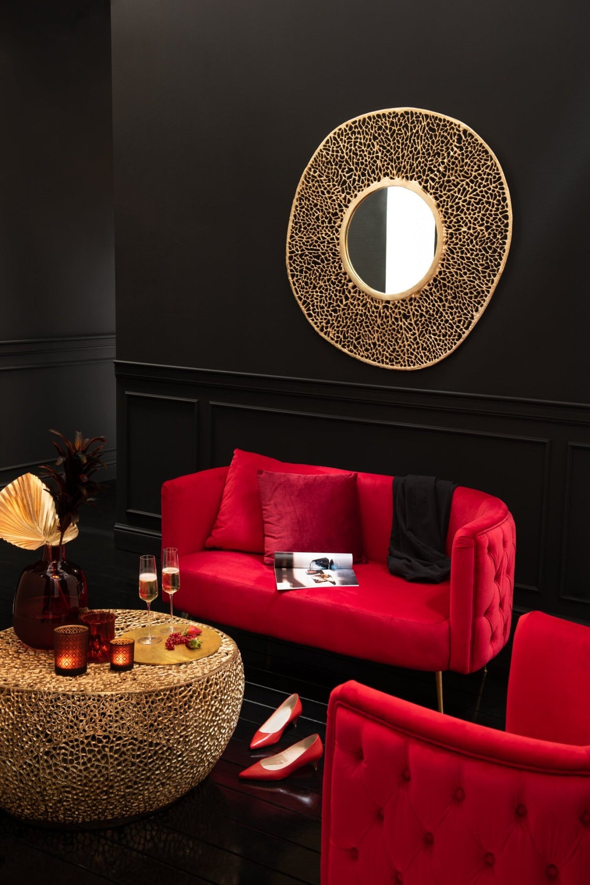 Couchtisch rund Korallenmuster Aluminium Gold