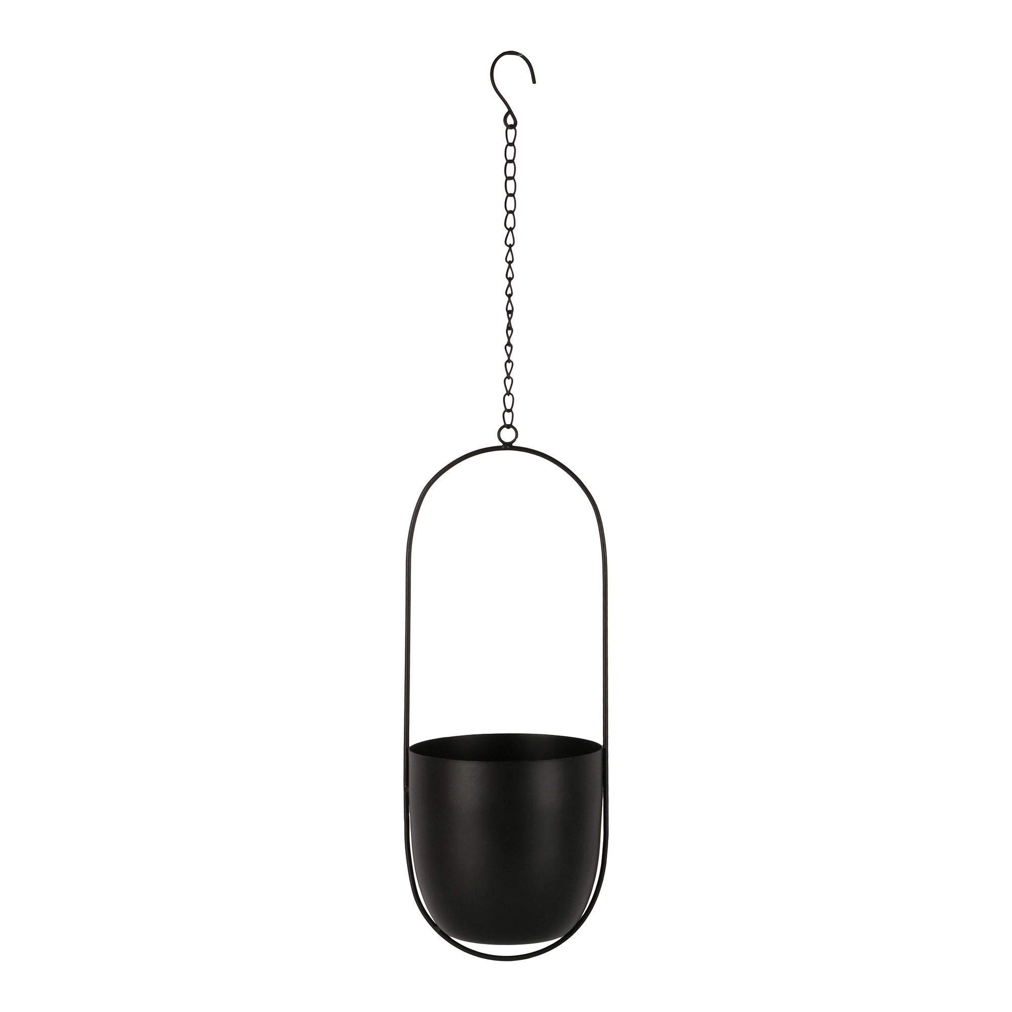 Elegante hangende bloempot van zwart metaal, 15,5×14,5×37,5 cm