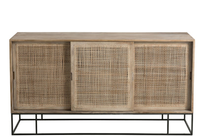 Cabinet 3Sliding Doors Woven Reed Mango Wood Natural