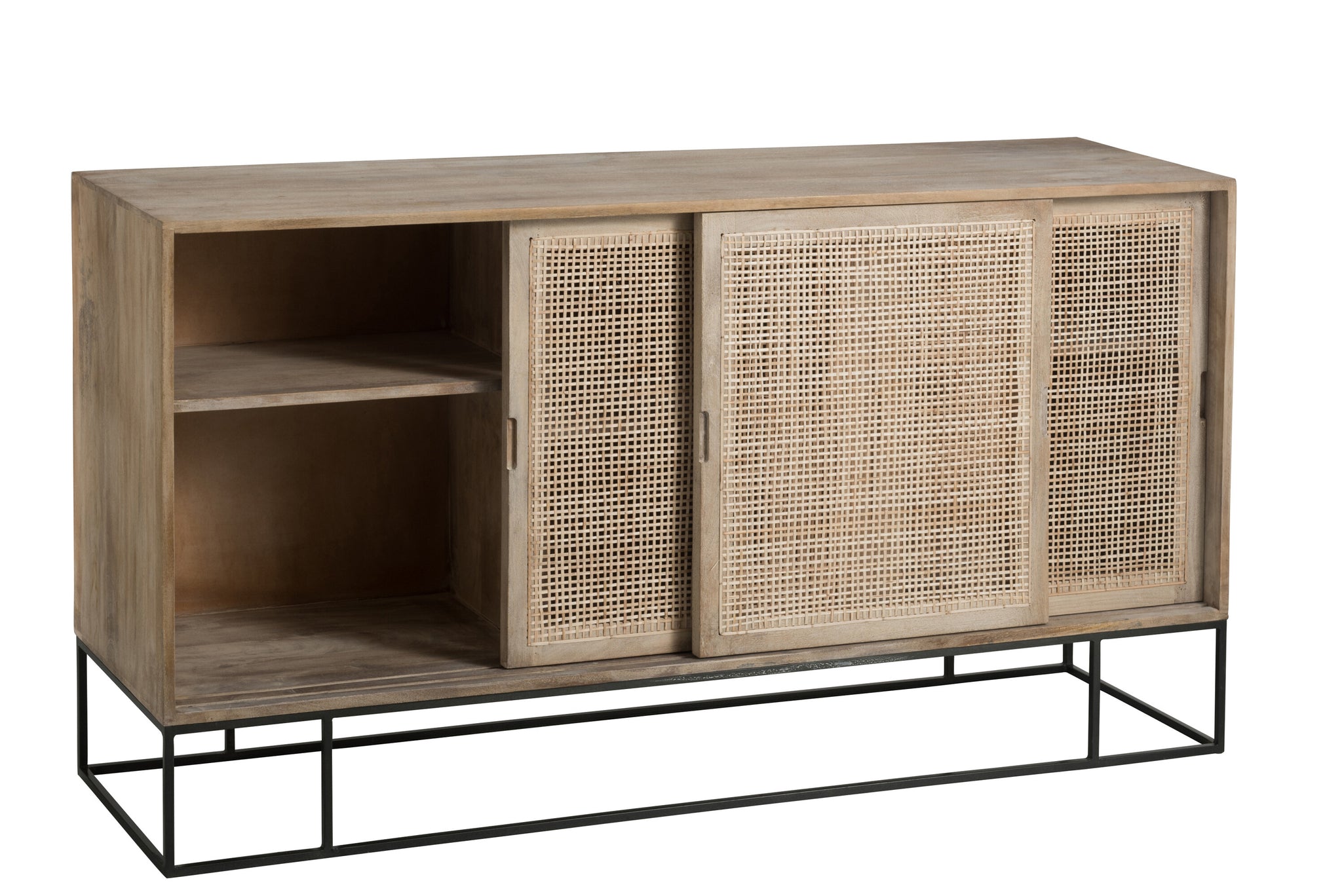 Cabinet 3Sliding Doors Woven Reed Mango Wood Natural