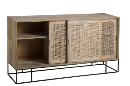 Cabinet 3Sliding Doors Woven Reed Mango Wood Natural