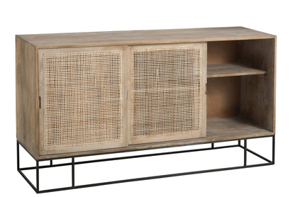 Cabinet 3Sliding Doors Woven Reed Mango Wood Natural
