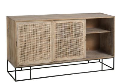 Cabinet 3Sliding Doors Woven Reed Mango Wood Natural