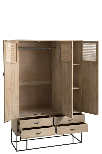 Cabinet 3Doors+4Drawers Woven Reed Mango Wood Natural