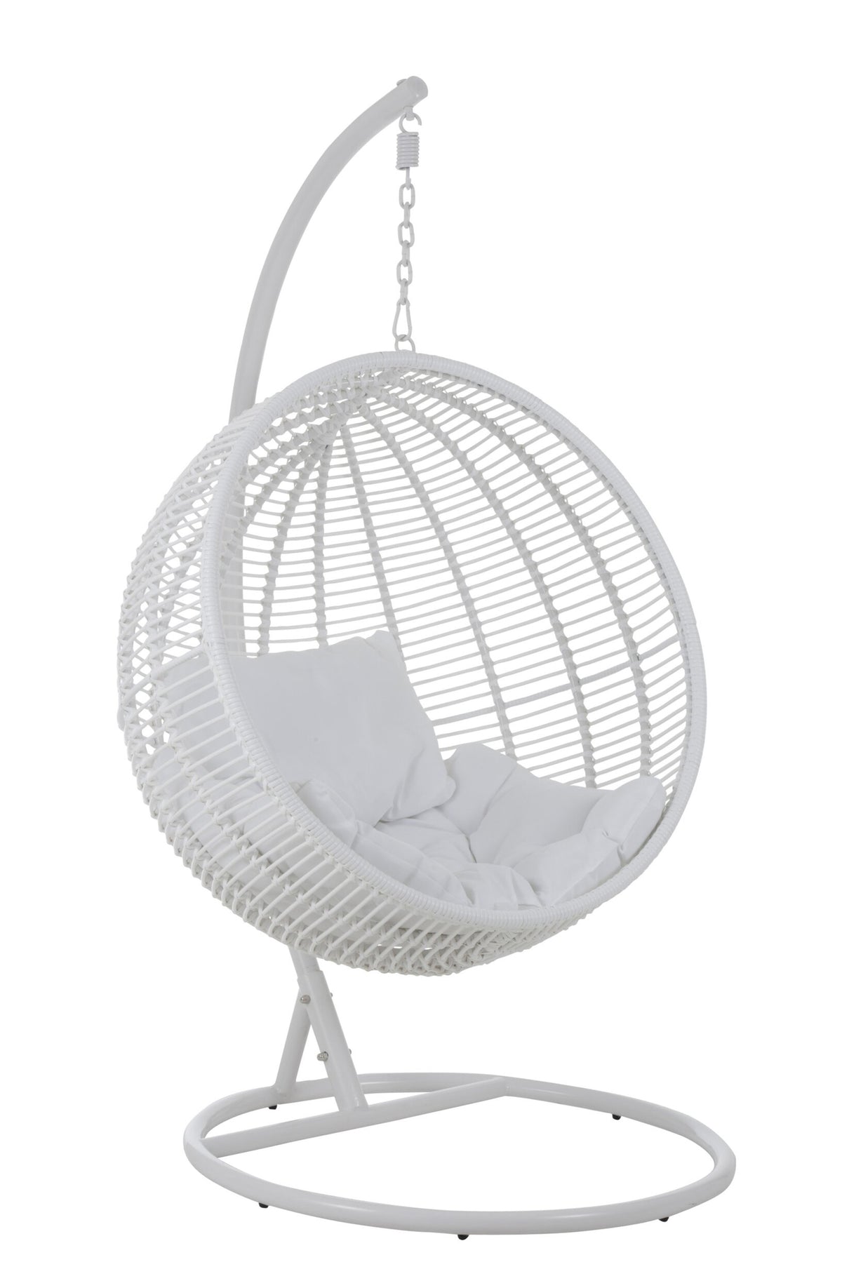 Hangstoel rond – staal en rotan, wit, 119 x 110 x 193 cm