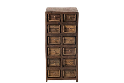 Cabinet 12Drawers Rough Recycled Wood Brown