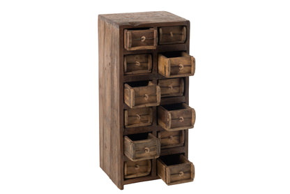 Cabinet 12Drawers Rough Recycled Wood Brown