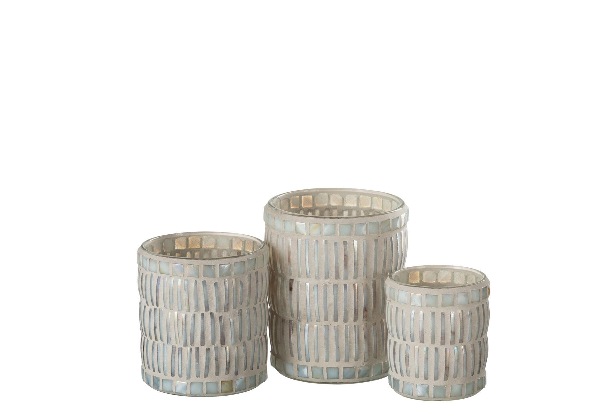 Candle Holder Mosaic Round Glass/Cement Nacre/Grey Large